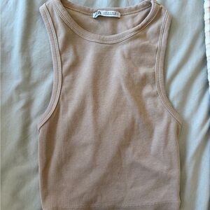 Zara Tan Ribbed Sleeveless Top